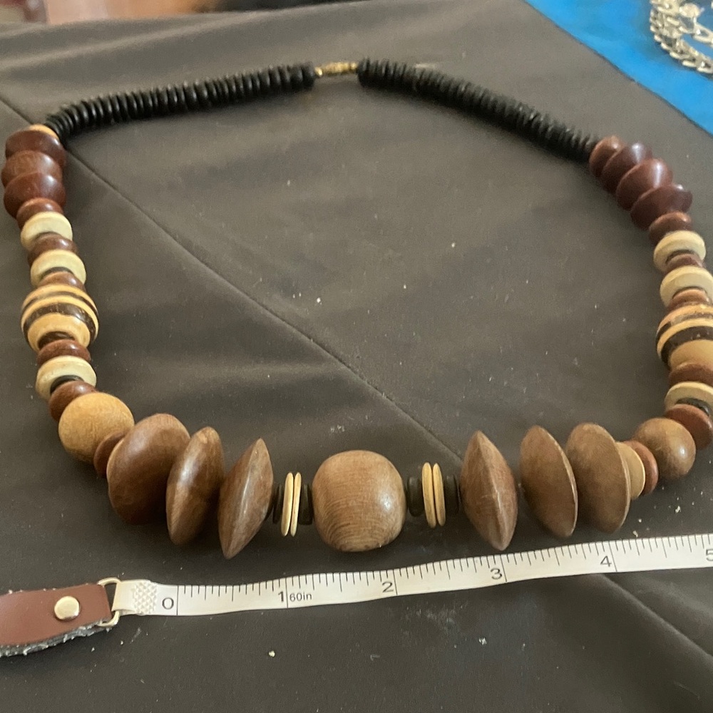 Wooden Beaded Necklace with Black Accents